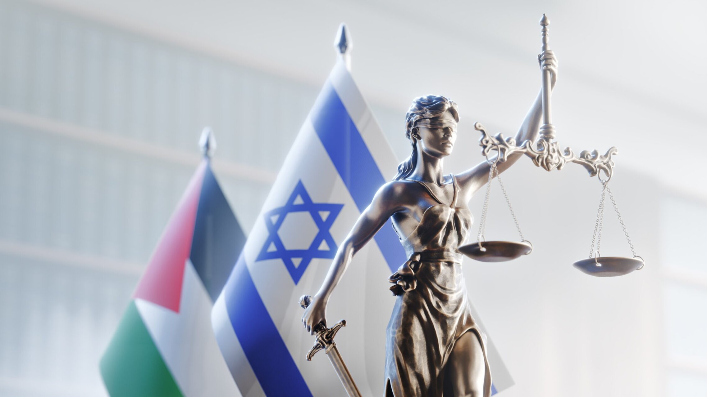 Lady,Justice,With,The,Israel,And,Palestine,Flags,-,Symbol